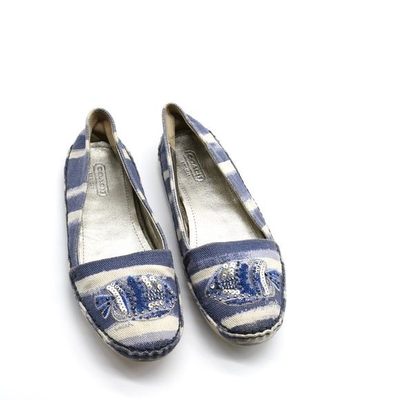 Coach Rorie Blue Sequin Kissing Fish Flats 7.5 - Picture 5 of 6